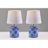 Adesso (Set Of 2) Polly Bonus Table Lamps White And Blue: Ceramic Base, Polyester Drum Shade, ETL Listed