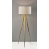 Adesso Director Floor Lamp Antique Brass: Tripod Base, Polyester Drum Shade, ETL Listed