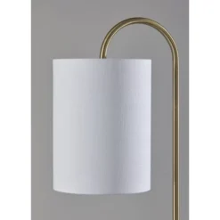 Adesso Amira Shelf Floor Lamp Antique Brass: 64" Tall, White Drum Shade, Storage Shelves, ETL Listed