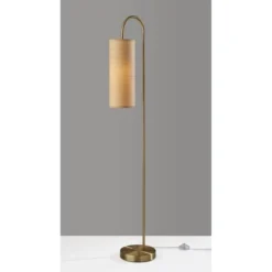 Adesso Mendoza Floor Lamp Brass: Antique Brass Finish, Cylinder Shade, ETL Listed, Metal Body