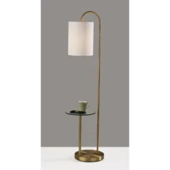 Adesso Amira Shelf Floor Lamp Antique Brass: 64" Tall, White Drum Shade, Storage Shelves, ETL Listed -Adesso GUEST 1bc2eeef c9a4 4691 995e 9dcef440527b