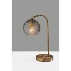 Adesso Camden Desk Lamp Antique Brass: ETL Listed, Glass Shade, Metal Body, No Assembly Required