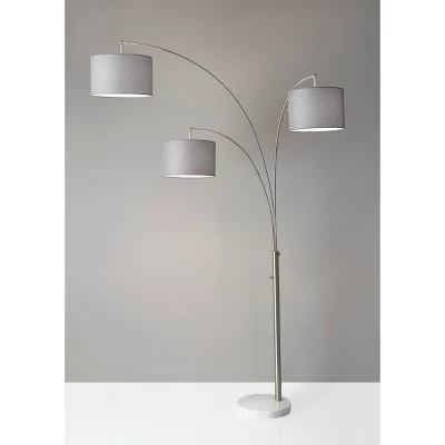 3-Arm Bowery Arc Lamp Brushed Steel - Adesso 2 3-Arm Bowery Arc Lamp Brushed Steel - Adesso - Image 2