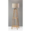 Adesso Kirby Shelf Floor Lamp Natural: Rubberwood Frame, Beige Linen Shade, Storage Shelves, UL Listed