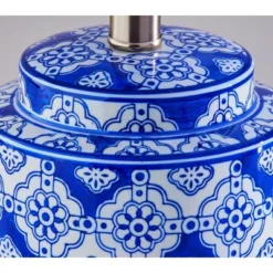 Adesso (Set Of 2) Polly Bonus Table Lamps White And Blue: Ceramic Base, Polyester Drum Shade, ETL Listed -Adesso GUEST 453c1e82 72d4 4631 b60e 39858cfe909c