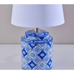 Adesso (Set Of 2) Polly Bonus Table Lamps White And Blue: Ceramic Base, Polyester Drum Shade, ETL Listed -Adesso GUEST 4d677b3b 52b3 4c99 80d0 8bc1a61e96ad