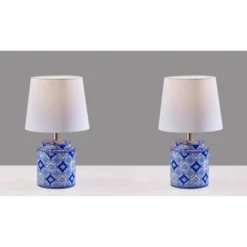 Adesso (Set Of 2) Polly Bonus Table Lamps White And Blue: Ceramic Base, Polyester Drum Shade, ETL Listed -Adesso GUEST 58ebdadf 09a8 45aa 91cc 485507a6294d