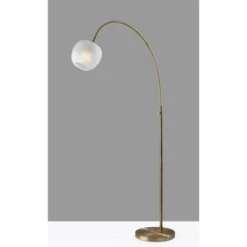 Adesso Magnolia Arc Lamp Brass: Modern Antique Finish, Glass Shade, ETL Listed, 72" Height