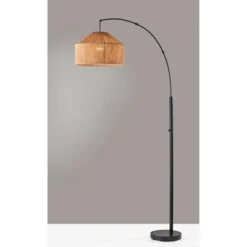 Adesso Amalfi Arc Lamp Black: Modern Metal Floor Lamp With Linen Shade, ETL Listed, 75" Height