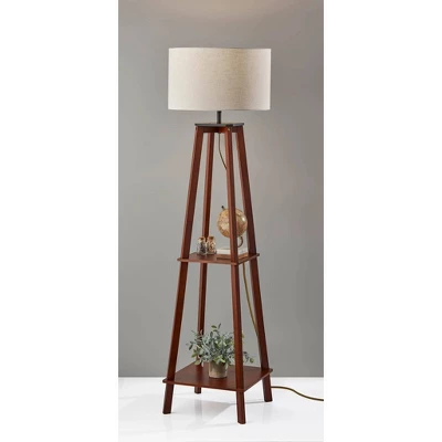 Adesso Kirby Shelf Floor Lamp Walnut Wood: Modern Design, Linen Shade, 3-Way Rotary Dimmer Switch 1 Adesso Kirby Shelf Floor Lamp Walnut Wood: Modern Design, Linen Shade, 3-Way Rotary Dimmer Switch