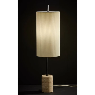 Adesso Eleanor Table Lamp Black: 30" Height, Off-White Pleated Shade, Travertine Base, UL Listed 3 Adesso Eleanor Table Lamp Black: 30" Height, Off-White Pleated Shade, Travertine Base, UL Listed - Image 3