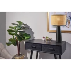 Sheffield Tall Table Lamp Black - Adesso: Ceramic Base, Rattan Shade, ETL Listed, 3-Way Switch