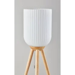 Adesso Kinsley Floor Lamp Natural: Tripod Base, Frosted Ribbed Glass Shade, ETL Listed, 100W