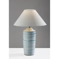 Adesso Catalina Table Lamp Blue: Ceramic Base, Off-White Polyester Shade, ETL Listed, 25" Height