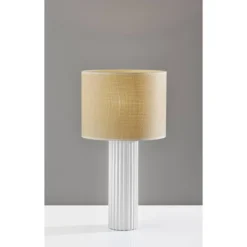 Adesso Primrose Table Lamp White: Ceramic Body, Beige Shade, No Assembly, UL Listed, 24.5" Height