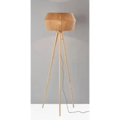 Adesso Montana Floor Lamp Natural: Modern Tripod Design, Pull Chain, UL Listed, Wood Body
