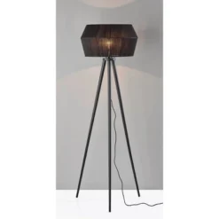 Adesso Montana Floor Lamp Black: 61" Height, Wood Tripod Base, Rope Shade, UL Listed