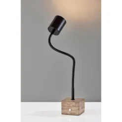 Adesso Rutherford Desk Lamp (Includes LED Light Bulb) Black: Travertine Base, Gooseneck, Touch Sensor -Adesso GUEST f1451409 1423 47cd 8afc 45f6475f888e