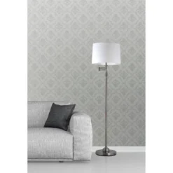 Adesso Aaron Swing Arm Floor Lamp Pewter: Linen Shade, Metal Body, UL Listed, 57.44" Height